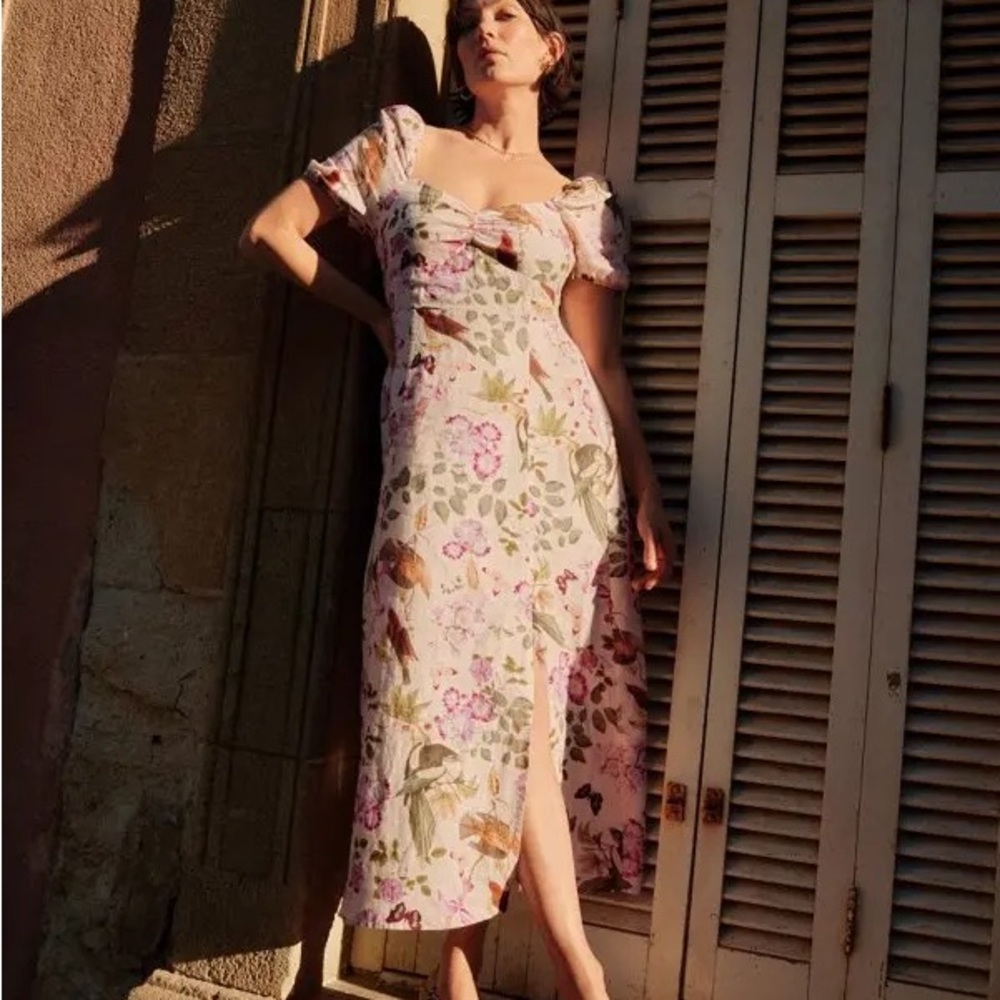 & Other Stories Puff Sleeve Linen Midi Dress
